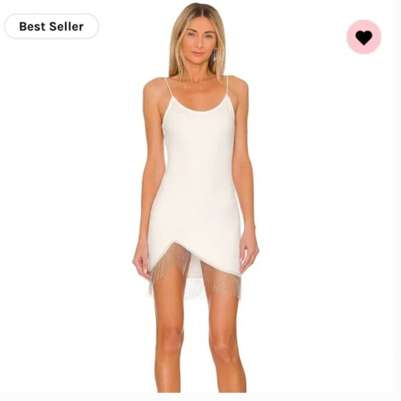 White Superdown Bridal Bachelorette Party Elaine Fringe Mini Dress Small - Picture 1 of 9